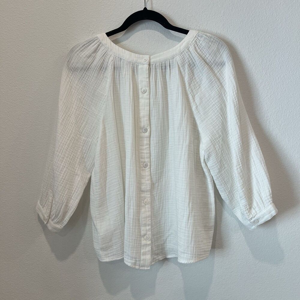 Madewell Lightspun Wide-Neck Cuffed-Sleeve Top White Small Peasant Coastal FF - Picture 7 of 11